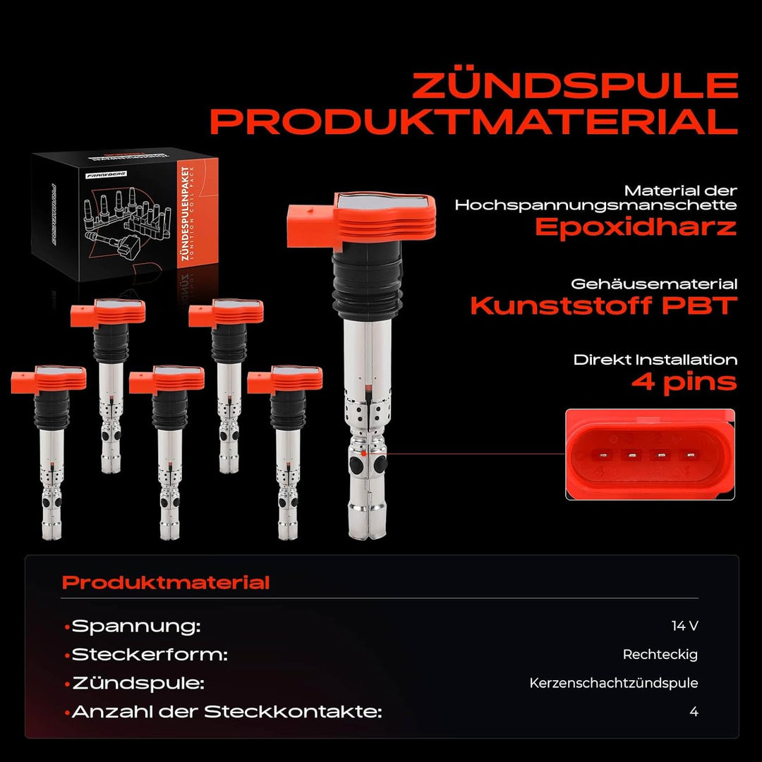 Frankberg 6x Zündspule Zündmodul Kompatibel mit A4 8E2 2.0L 3.0L 2000-2004 A4 8EC 3.0L 2004-2006 A4