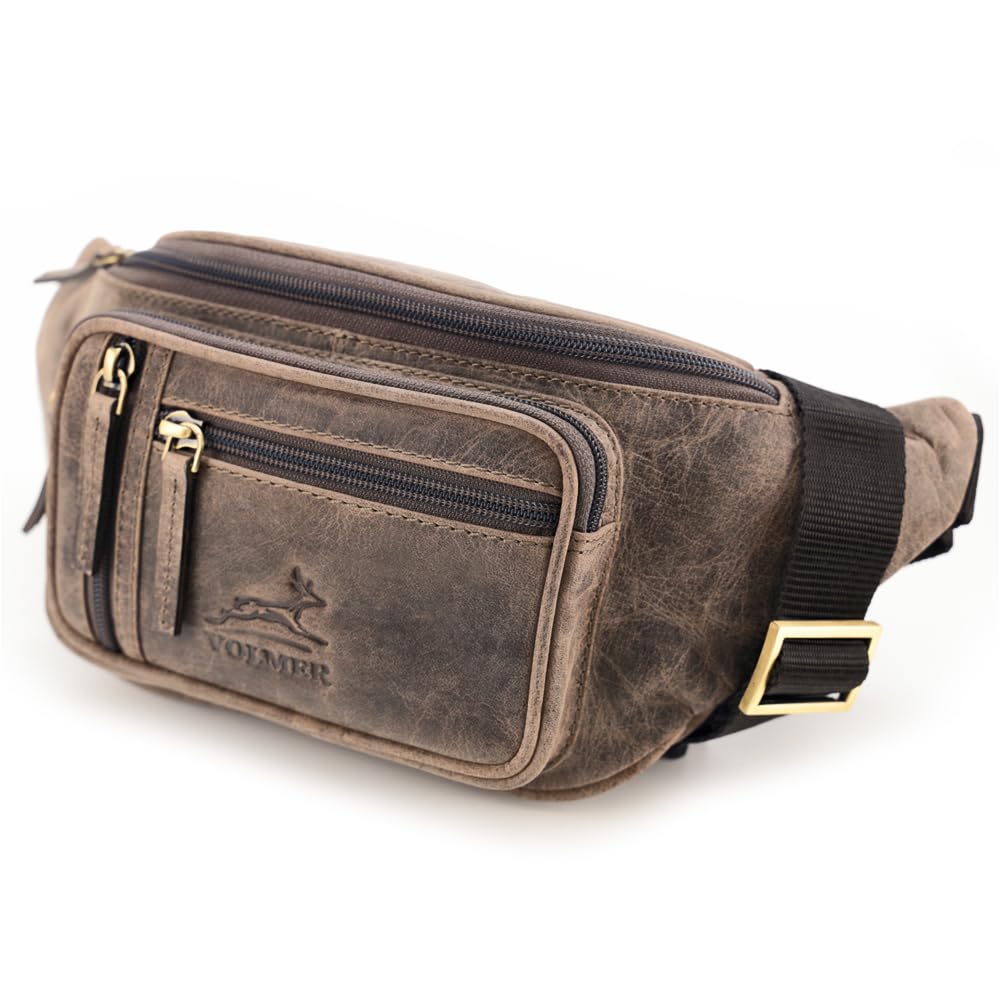 Fa.Volmer ® Bauchtasche | Gürteltasche | Hüfttasche in Echt-Leder für Damen und Herren | braun (Umbr