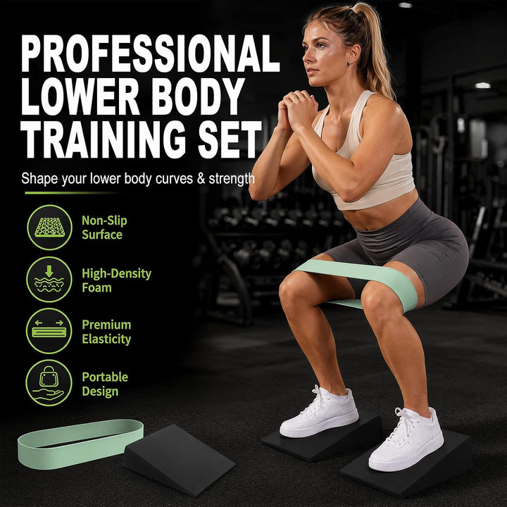 Wadendehner 2er Set, Squat Wedge Wadenstrecker, Slant Board Mobilisationskeil, mit 5 Fitnessbänder,