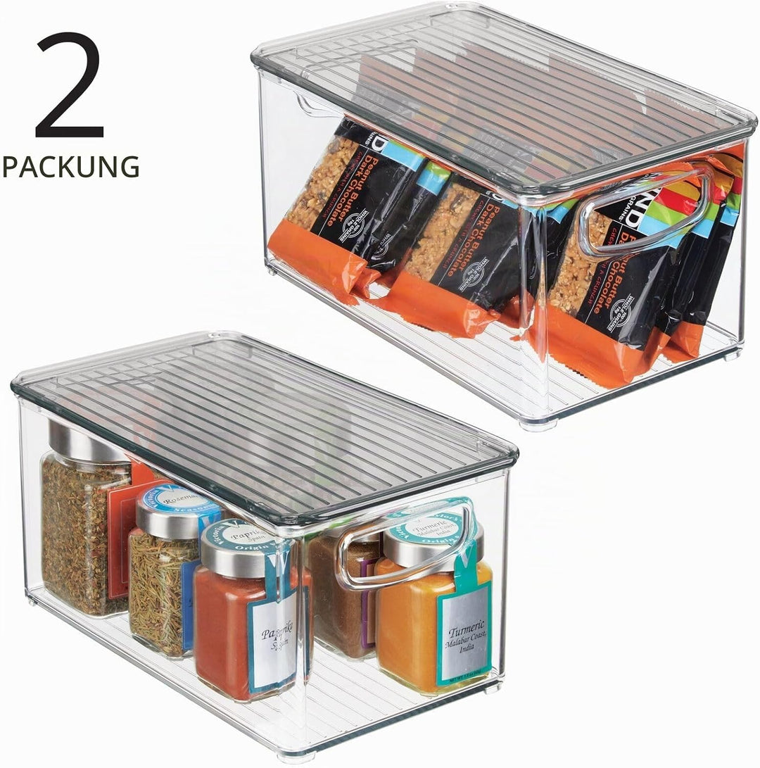 mDesign 2er-Set Aufbewahrungsbox mit Griffen – Kühlschrankbox mit Deckel zur Lebensmittelaufbewahrun
