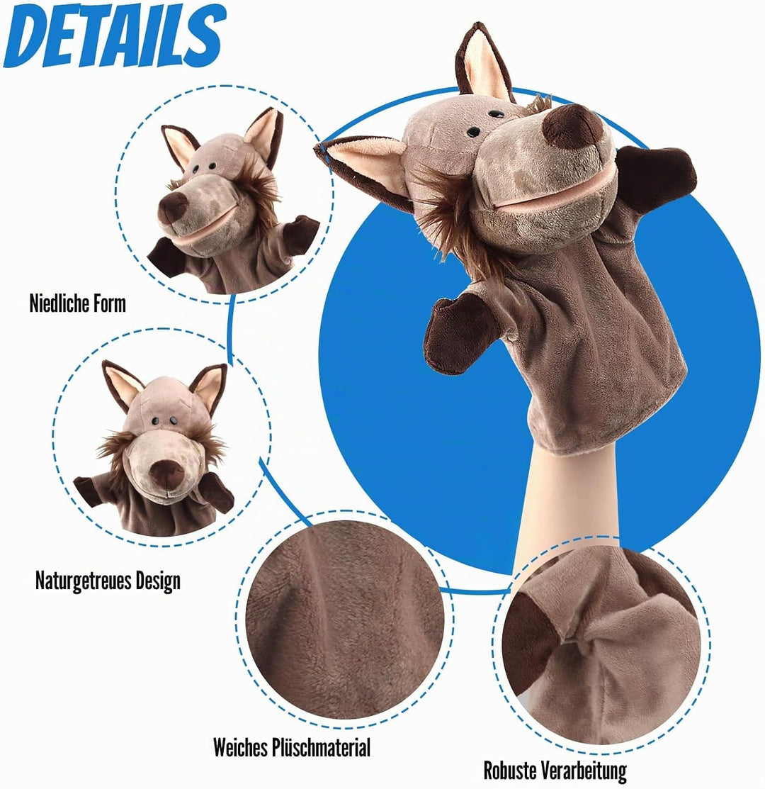 ACTOYS Handpuppe Wolf, Handpuppen für Erwachsene Hände, für Geschenke, Puppentheater (Grauer Wolf),
