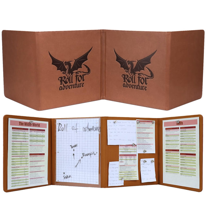 DND DM Screen 5e Dungeon Master Screen Deluxe Leather 4-Panel Customizable Magnetic Panel Game Maste