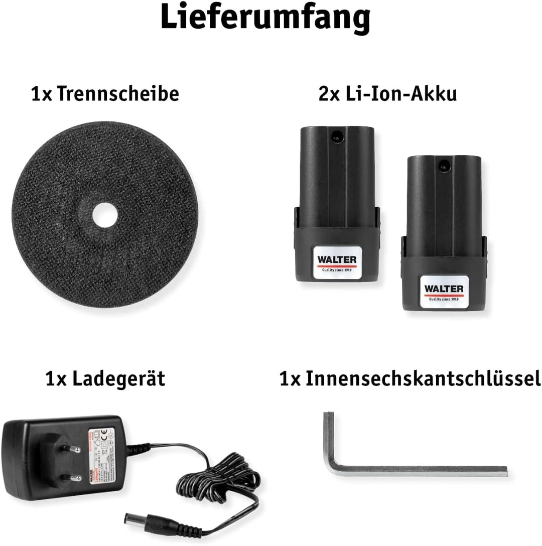 WALTER - 12V Winkelschleifer mit 2 Akkus, 12V Akku-Winkelschleifer: Flexibel, leistungsstark und ink