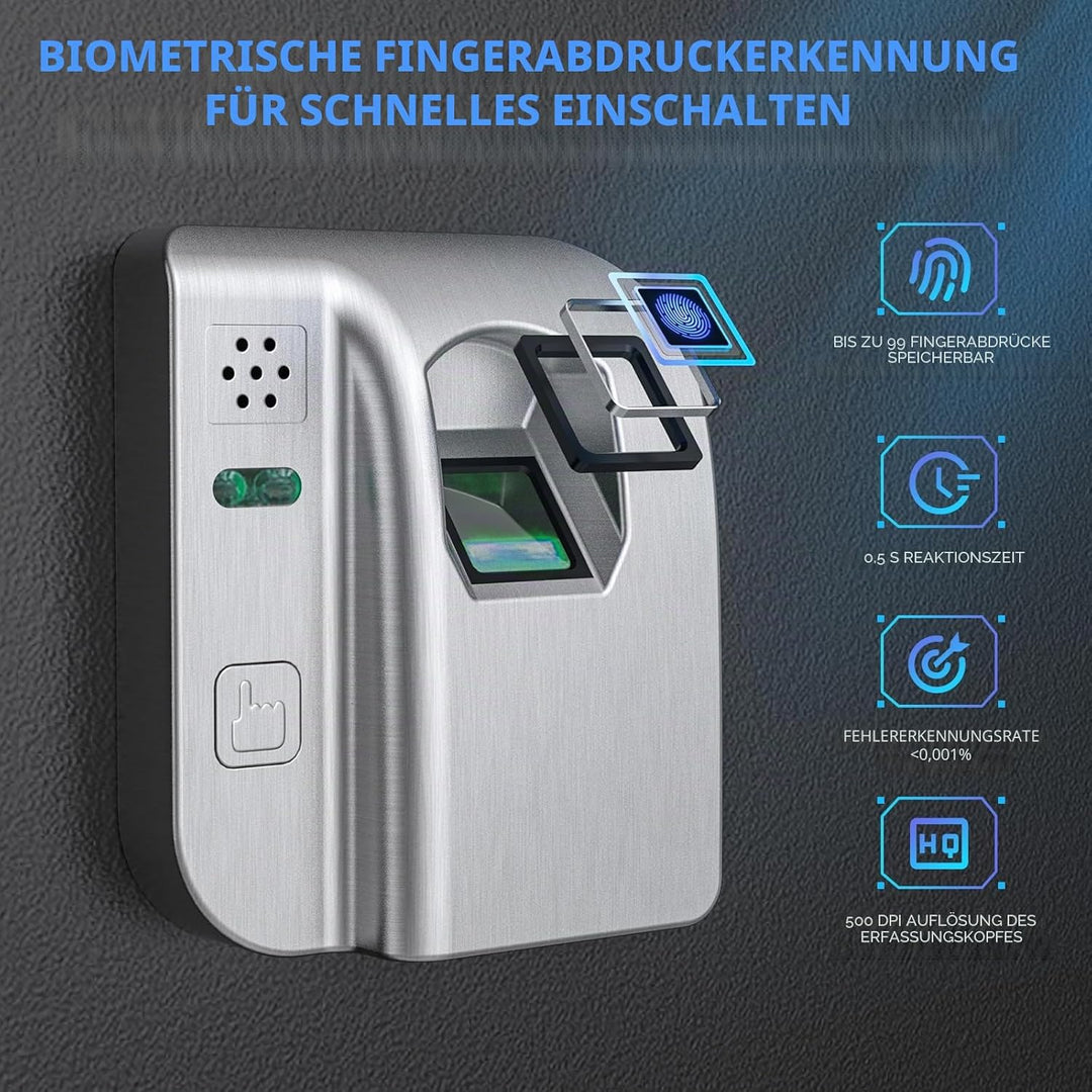 WASJOYE 38.08L Fingerabdruck Tresor Safe, Gross Tresor mit Zahlenschloss, Biometrischer Möbeltresore
