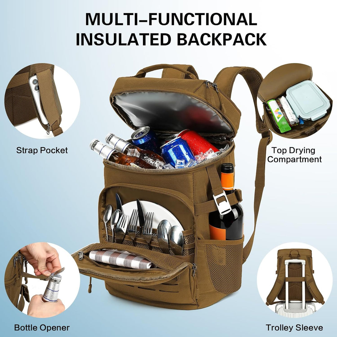 Kühlrucksack 25L Taktischer Kühltasche Rucksack Isolierte Auslaufsicher Kühl Thermo Rucksack mit Fla