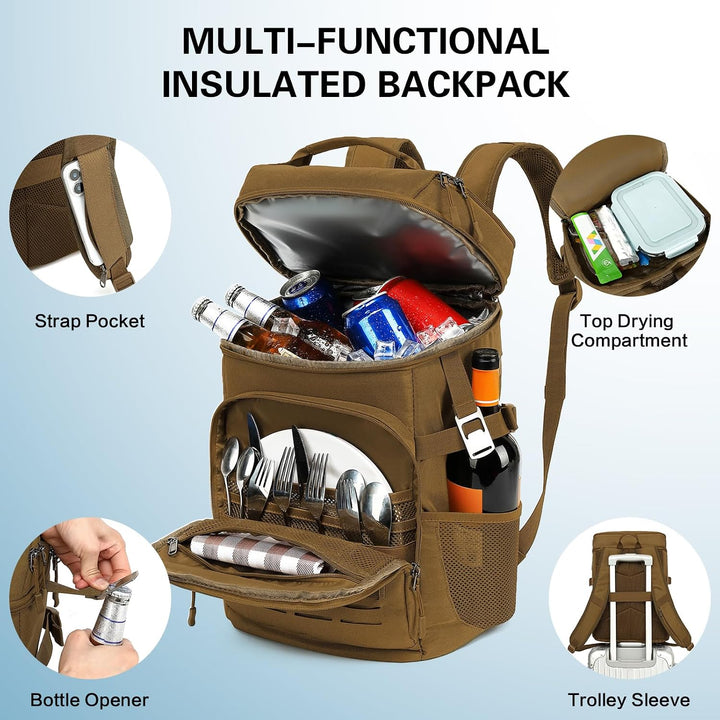 Kühlrucksack 25L Taktischer Kühltasche Rucksack Isolierte Auslaufsicher Kühl Thermo Rucksack mit Fla