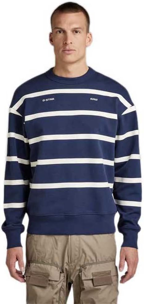 G-STAR RAW Herren Placed Stripe Sweatshirt Sweats XS Mehrfarben (Sartho Blue/Milk Stripe D22226-b782