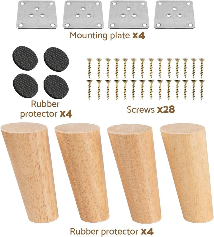 30cm Holz Möbelfüsse, Btowin 4 Stück Massivholz Tischbeine Möbelbeine DIY Ersatz mit Montageplatten