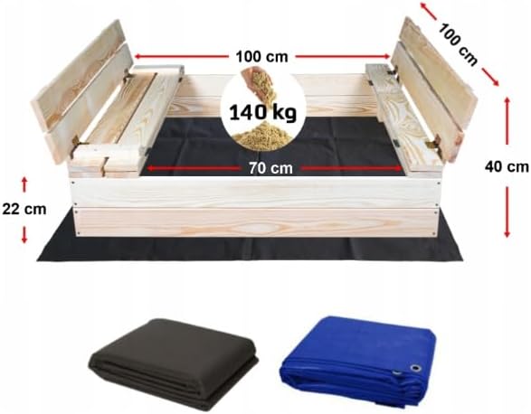 Sandkasten mit Sitzbank 100 x 100 cm, Dach, Naturholz, Sandkasten für Kinder, Spielplatz