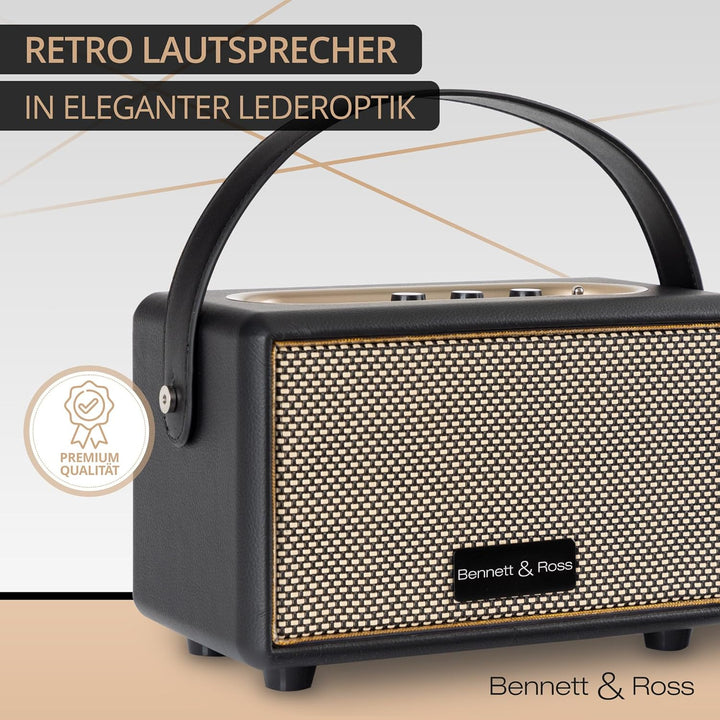 Bennett & Ross BB-820BK Blackmore Junior - Retro Bluetooth Lautsprecher in Lederoptik mit 5200 mAh A