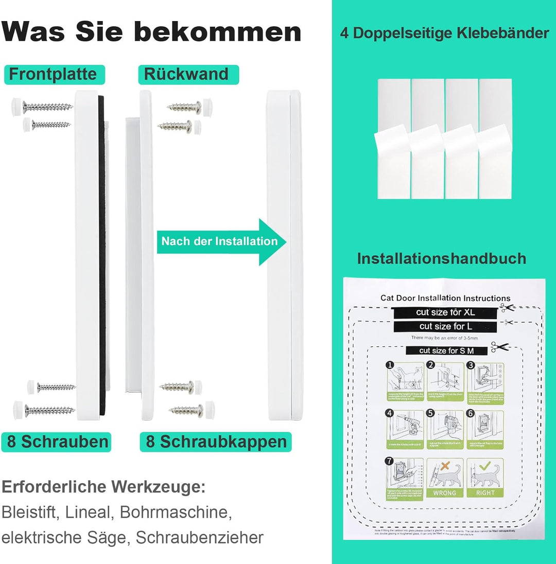 Dünne Katzentür für Fenster, Haustiertüren und Schiebetür, Sicherheits-Haustiertür mit 4-Wege-Schlos