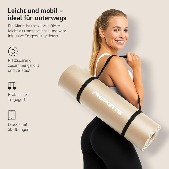 Gymnastikmatte | Yogamatte Premium rutschfest inkl. Tragegurt + Übungsposter + Workout App I Hautfre