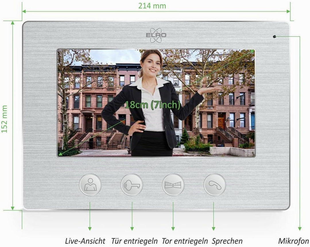 ELRO 2 Familien Video Türsprechanlage mit 2X 7 Zoll Innenmonitor &amp; Türöffner, 4-Draht Aussenstelle m
