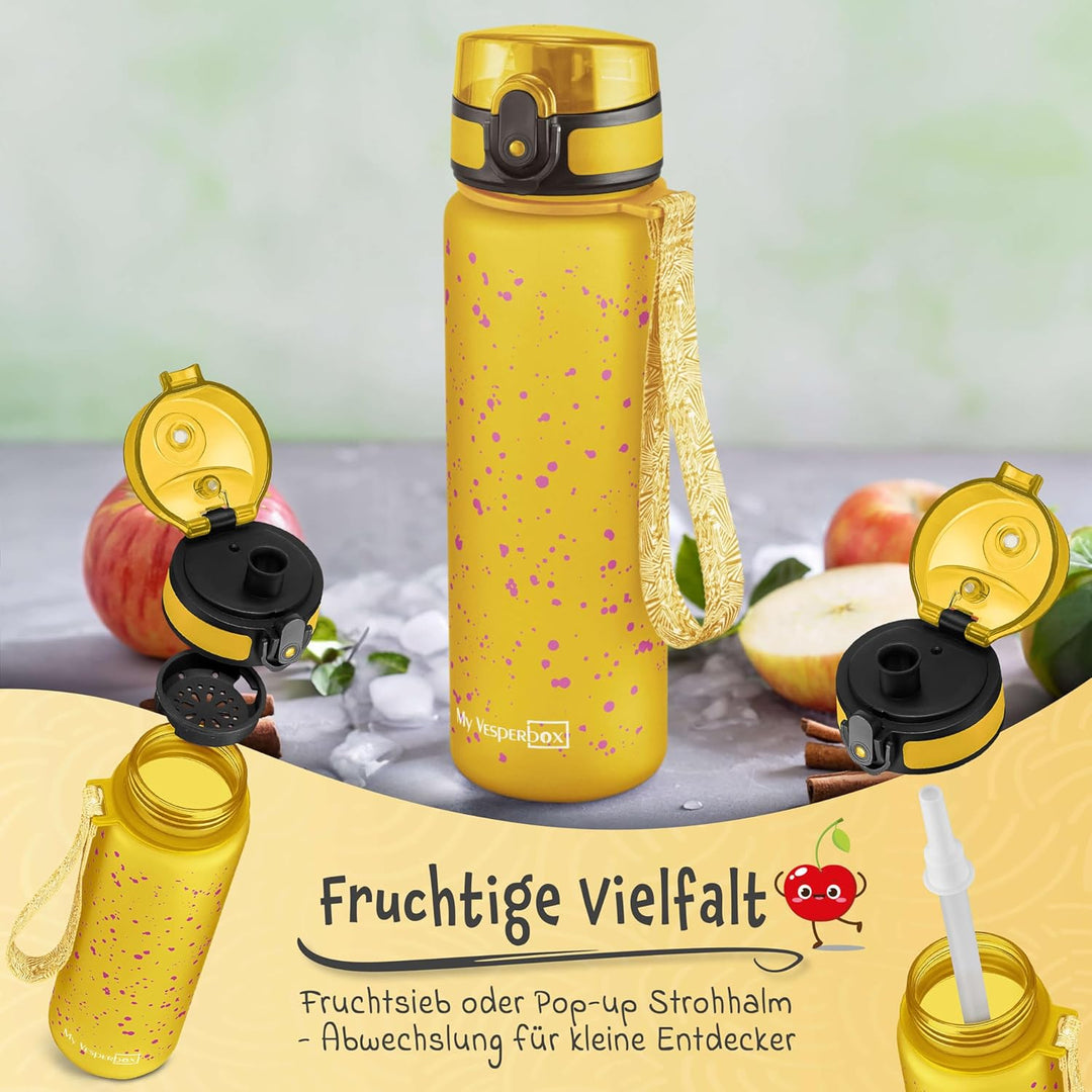 My Vesperbox – Minny - Kinder Trinkflasche auslaufsicher – 350ml, 500ml, 750ml – mit Strohhalm oder
