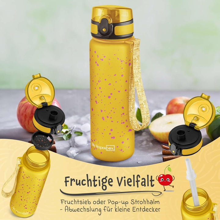 My Vesperbox – Minny - Kinder Trinkflasche auslaufsicher – 350ml, 500ml, 750ml – mit Strohhalm oder