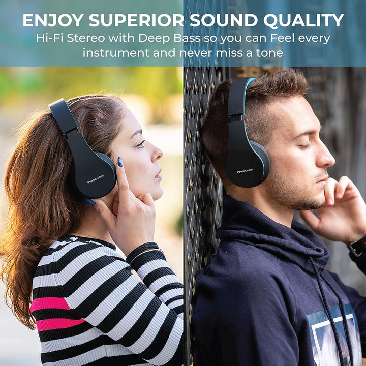 PowerLocus Bluetooth Kopfhörer Over Ear, Kabellose Kopfhörer, HiFi Stereo, Faltbare Kopfhörer mit Mi