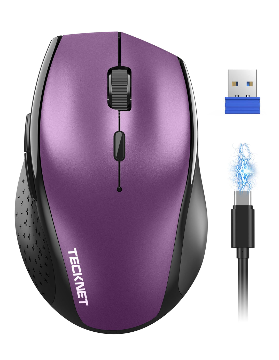 TECKNET PRO Kabellose Maus Wiederaufladbar, Silent Funkmaus 6400 DPI, 2,4 GHz Computermaus, Ergonomi