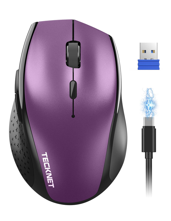 TECKNET PRO Kabellose Maus Wiederaufladbar, Silent Funkmaus 6400 DPI, 2,4 GHz Computermaus, Ergonomi