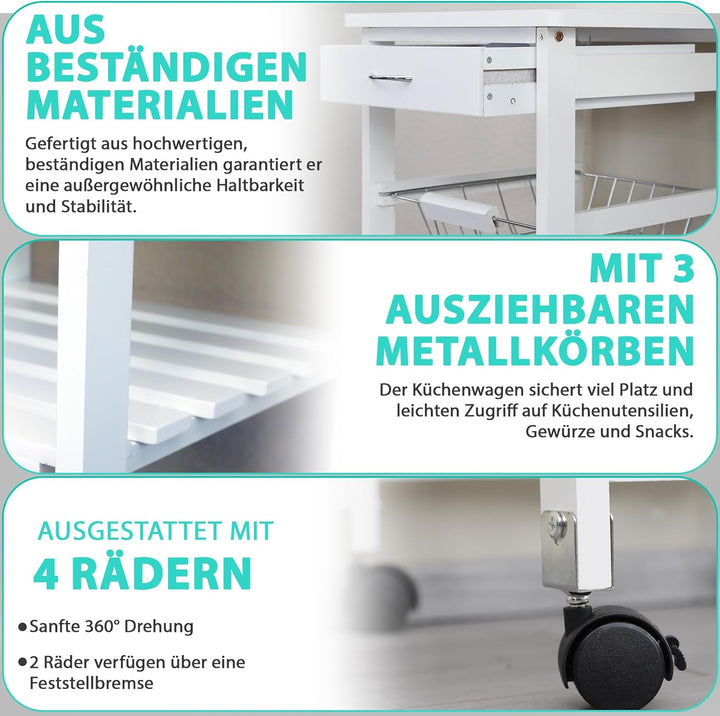 DRULINE Servierwagen Beistellwagen 37x67x76 cm, Multifunktionaler Küchentrolley mit 6 Ebenen, Mobile
