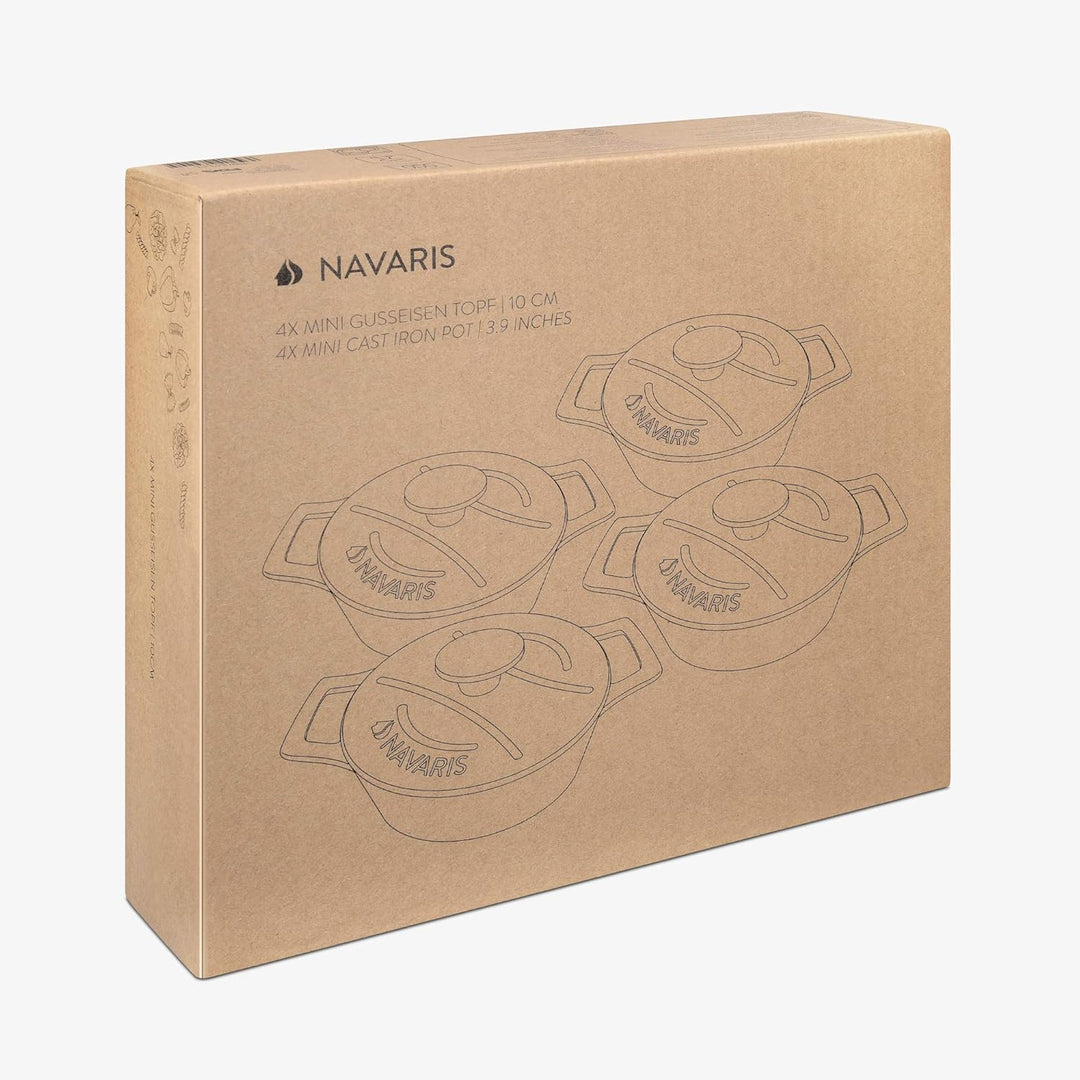Navaris Mini Cocotte Set - 4x Gusseisen Mini Topf Blau - Optimale Wärme Distribution - Mini Auflauff