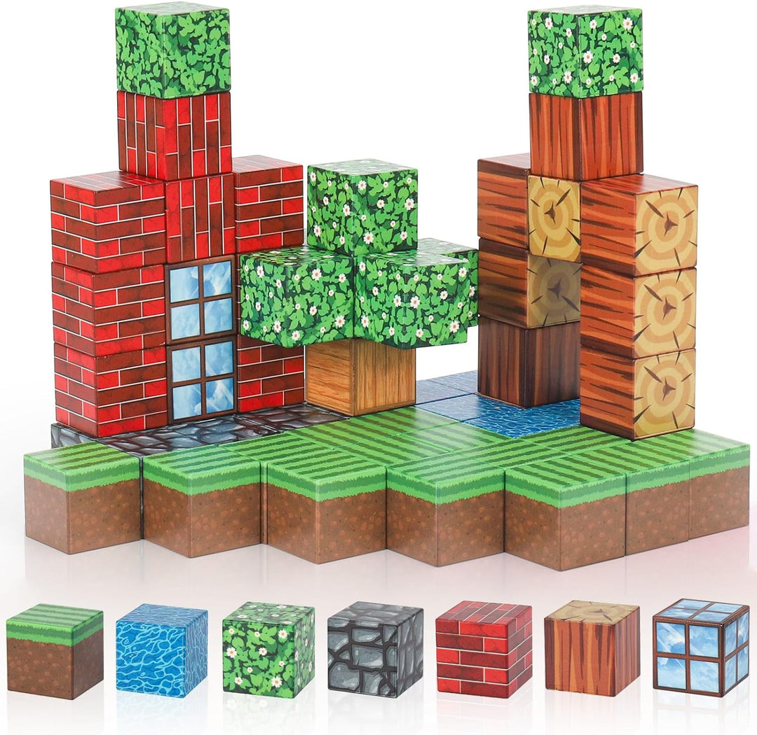 Euakee Magnetische Bausteine, 64 Stück Magnetic Blocks, Bauen Magnetbausteine Welt, Kreative Kinders
