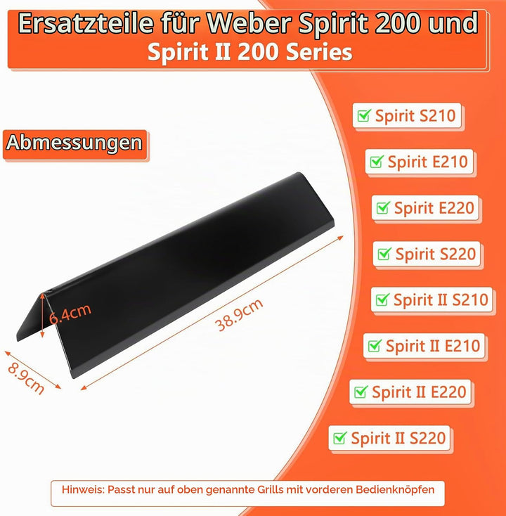 GFTIME 38,9cm 7635 Flavorizer Bar für Weber Spirit I E210/220 &amp; II S210/S210 mit vorderen Brennerknö
