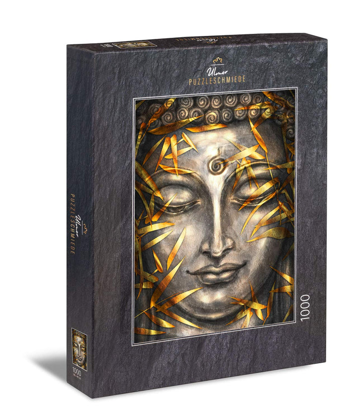 Ulmer Puzzleschmiede - Puzzle „Buddha in Silber und Gold“ - Klassisches 1000 Teile Erwachsenenpuzzle