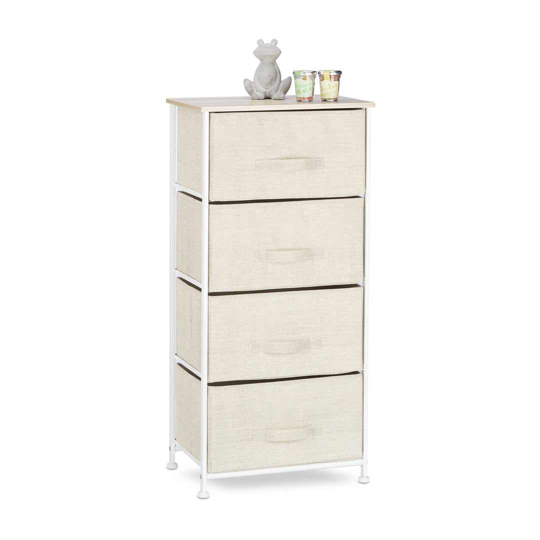 Relaxdays Regalsystem, 4 Stoff-Schubladen, universale Schubladenbox, Metall und Holz, HxBxT: 105 x 4