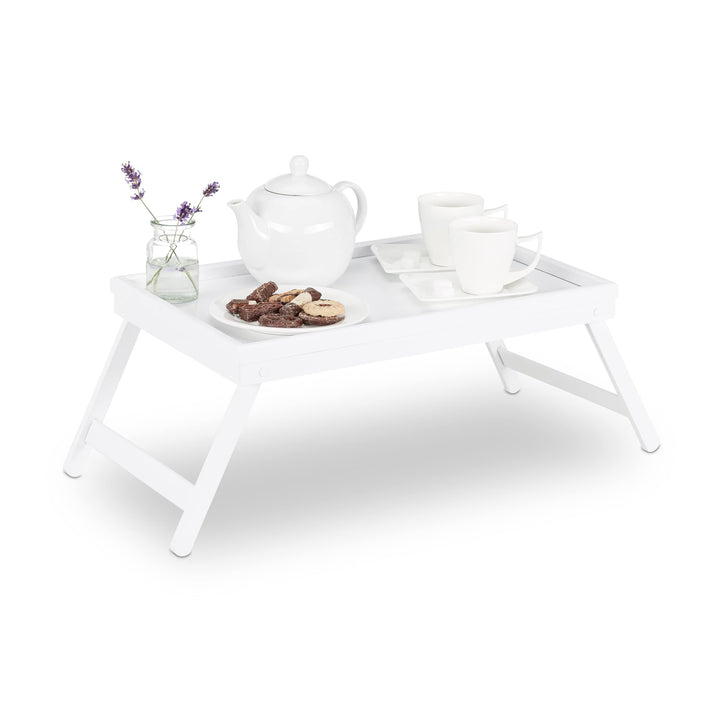 Relaxdays Betttablett Bambus, klappbare Beine, erhöhter Rand, Tablett zum Frühstücken & Servieren, 2