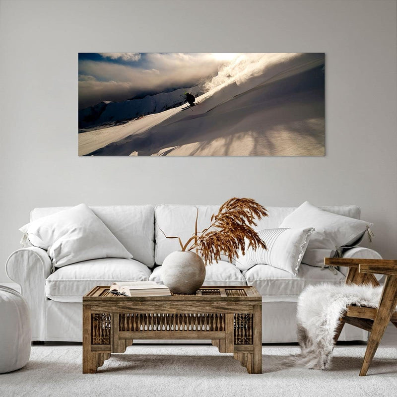 Wandbilder Dekoration Wohnzimmer Berge Ski Winter Panorama Bilder auf Leinwand 120x50cm Leinwandbild