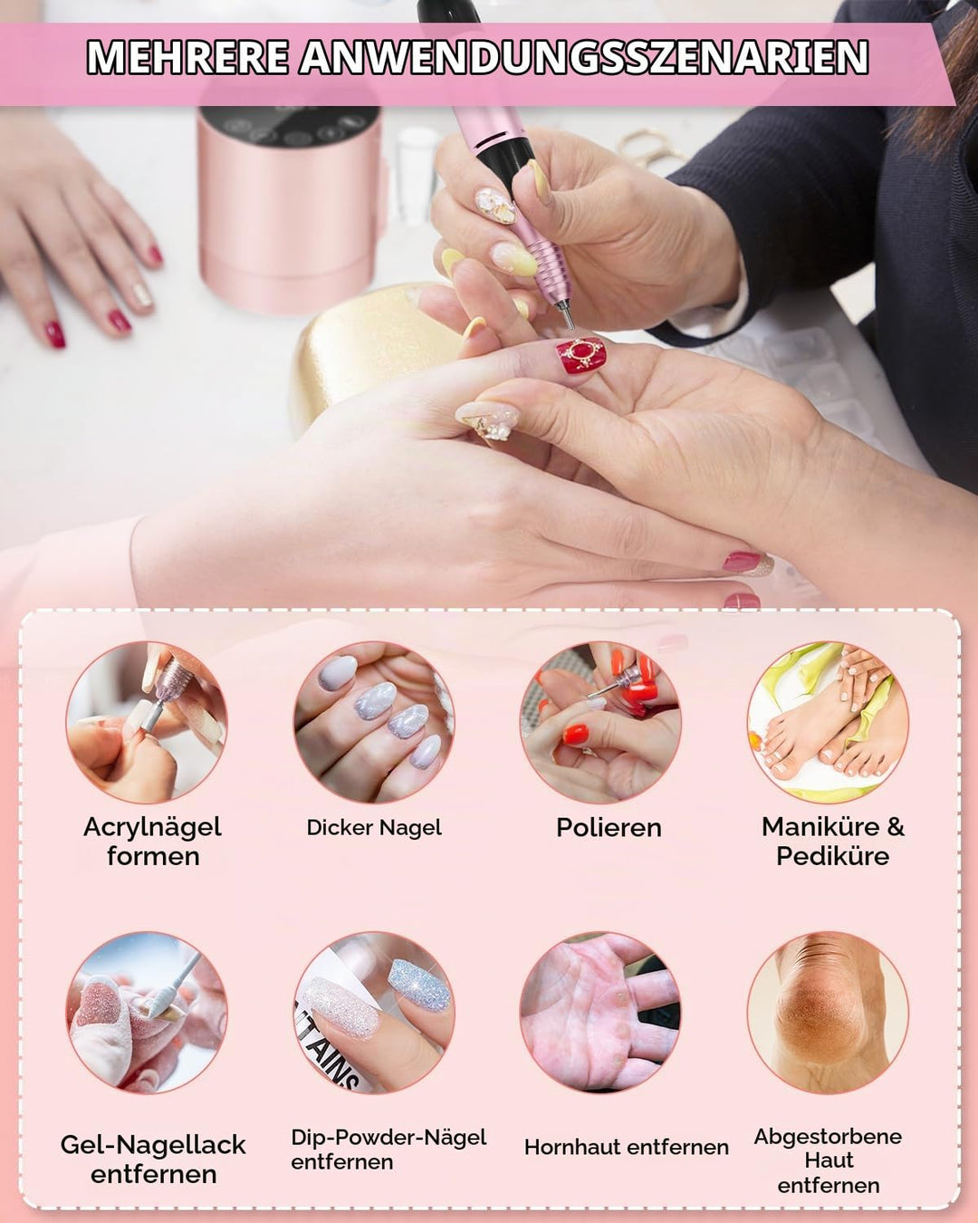 Nagelfräser, Elektrische Nagelfeile für Gelnägel, Nagelfräser Elektrische für Gelnägel 35000 u/min,