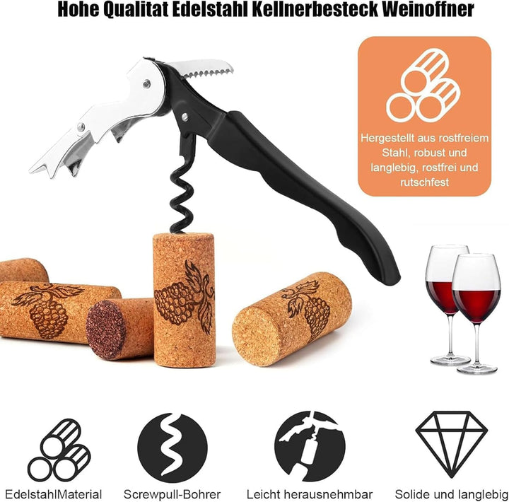 8 Stück Kellnermesser, 3-in-1 Flaschenöffner, Korkenzieher Edelstahl, Weinöffner für Sommeliers, Kel
