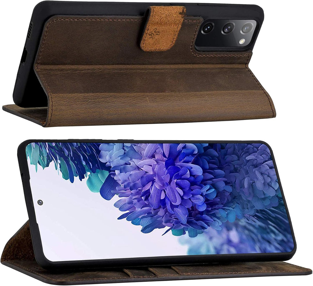 Suncase Book-Style Hülle kompatibel mit Samsung Galaxy S20 FE Leder Tasche (Slim-Fit) Lederhülle Han