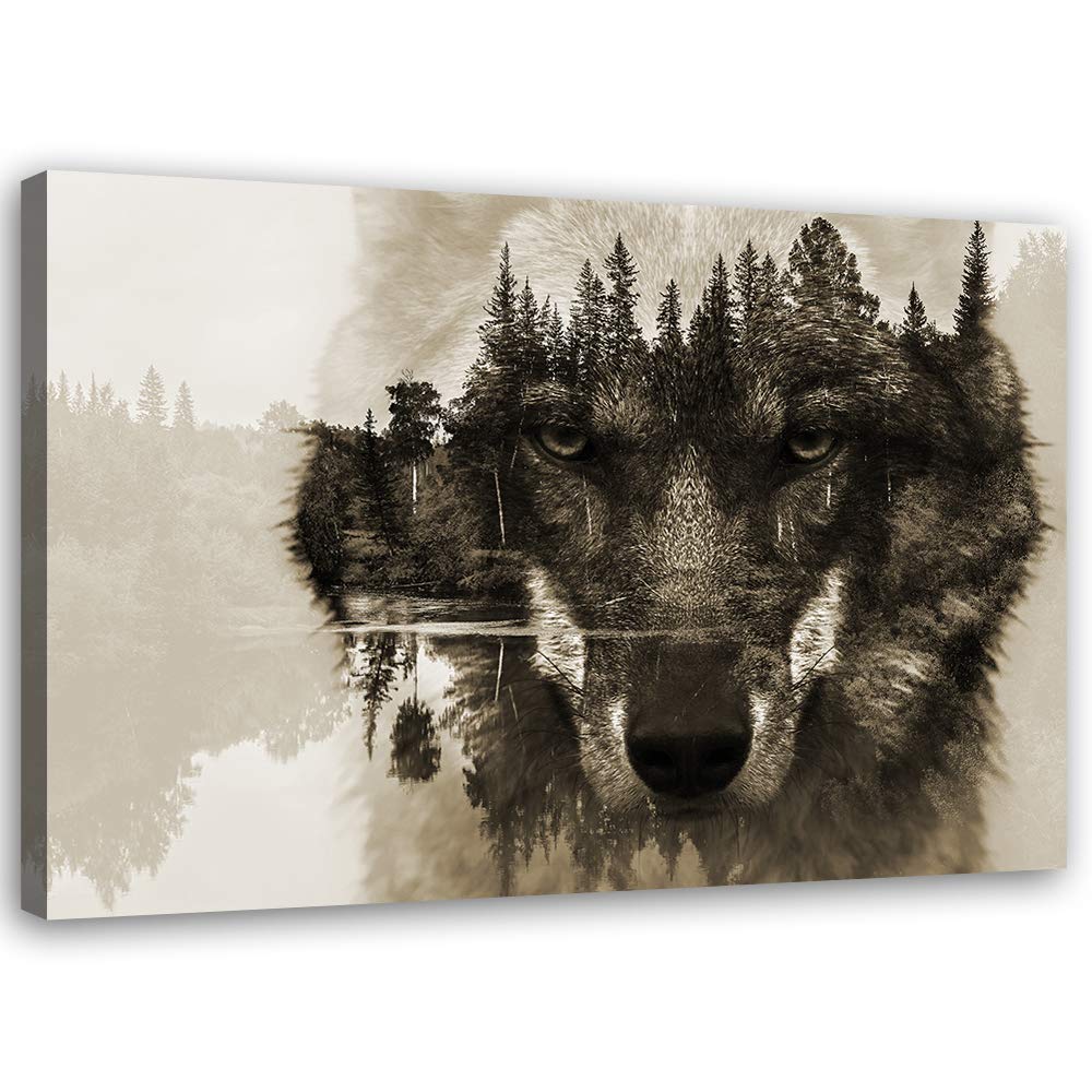 Feeby Bild auf Vlies Leinwand Wald See 90x60 cm Kunstdruck Modern Wandbilder Deko Flur Wohnzimmer Wo