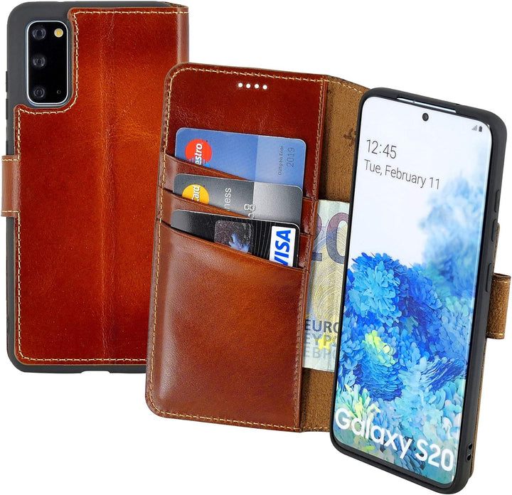 Suncase Book-Style Hülle kompatibel mit Samsung Galaxy S20 Leder Tasche (Slim-Fit) Lederhülle Handyt
