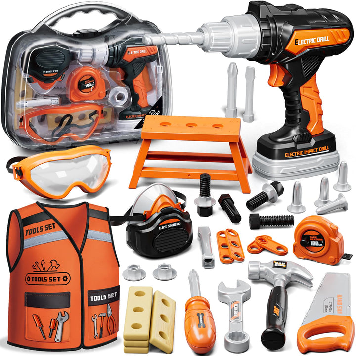 KidBloom Werkzeugkoffer Kinder Geschenk Junge 3 Jahre, Kinderspielzeug ab 3 Jahre mit Bohrmaschine u
