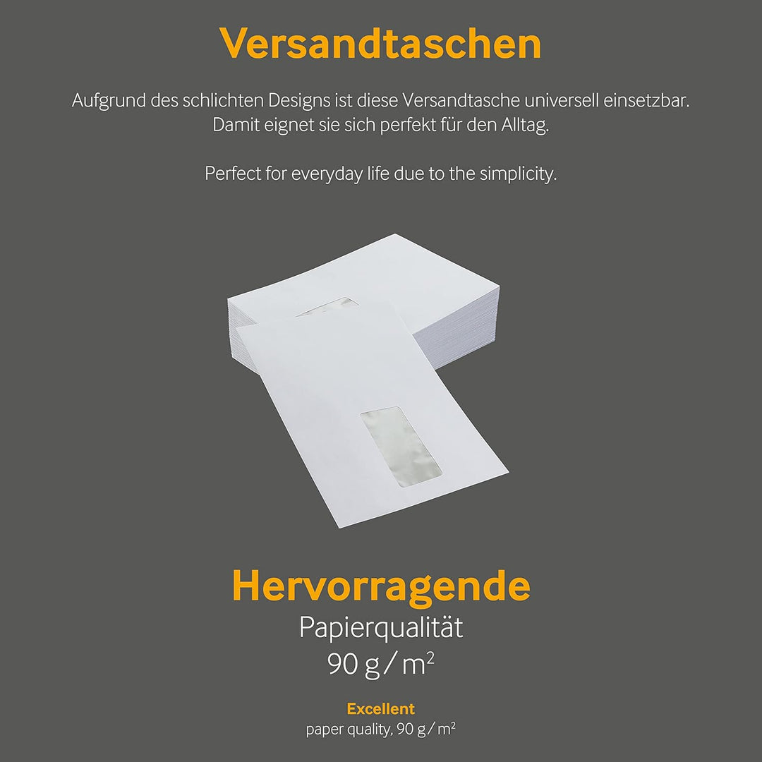 500 Stück, Versandtaschen, DIN B5, Haftklebung mit Abziehstreifen, Gerade Klappe, 90 g/qm Offset, Mi