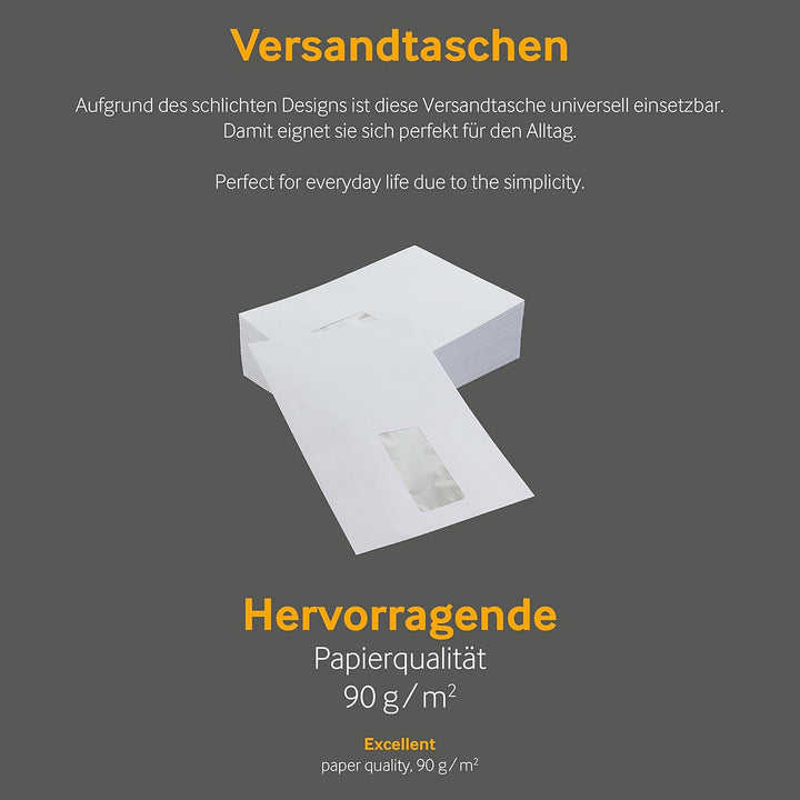 500 Stück, Versandtaschen, DIN B5, Haftklebung mit Abziehstreifen, Gerade Klappe, 90 g/qm Offset, Mi