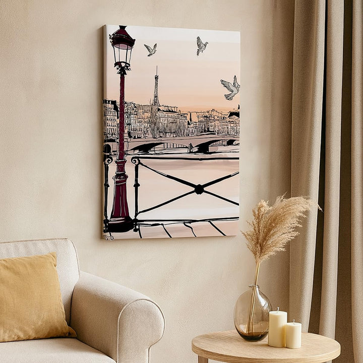 Bilder auf Leinwand frankreich Taube Grafiken Illustration Leinwandbild mit Rahmen 45x80cm Wandbilde
