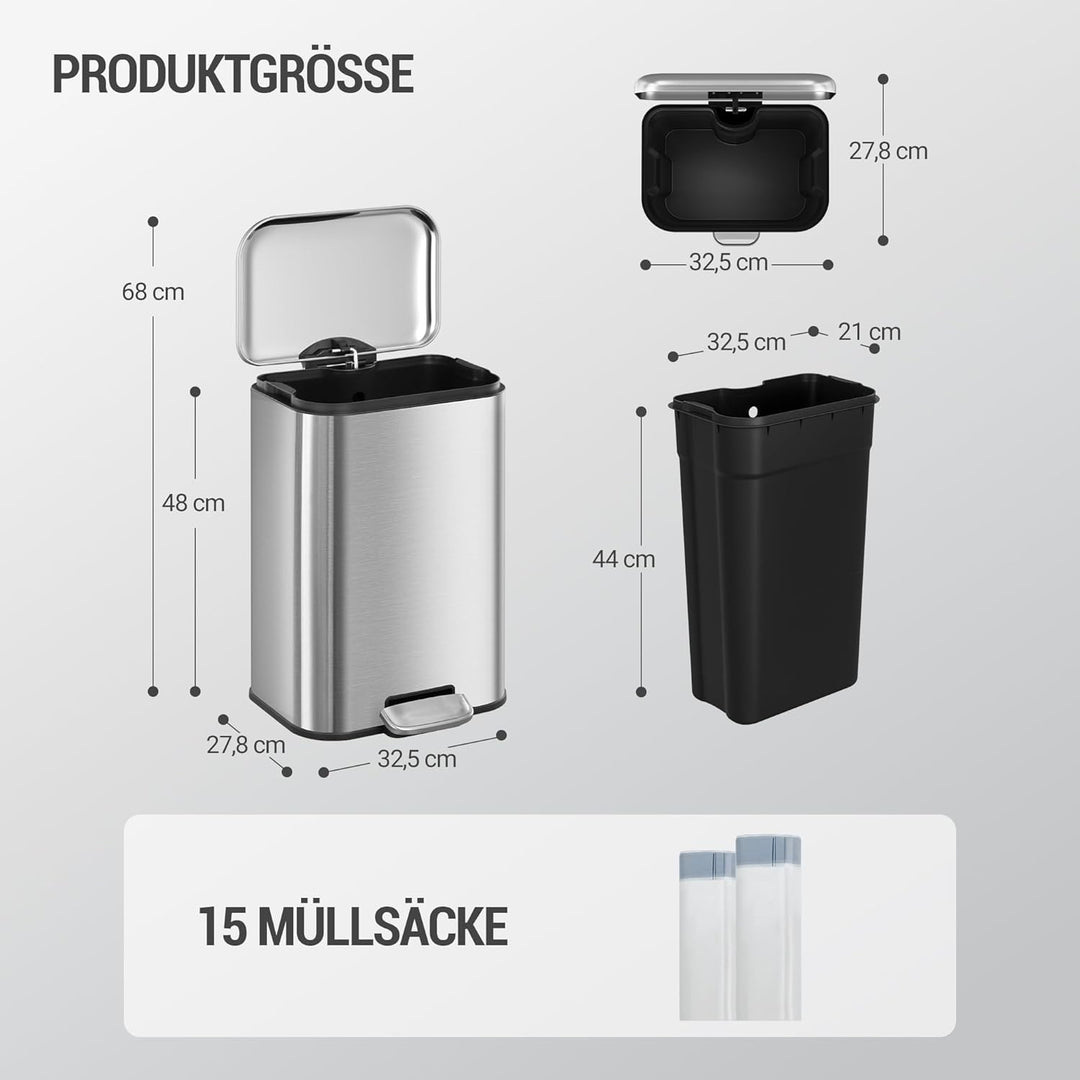 Hzuaneri Mülleimer Küche, 20L Abfalleimer mit Tretpedal, Tretmülleimer mit Softclose-Deckel und Inne