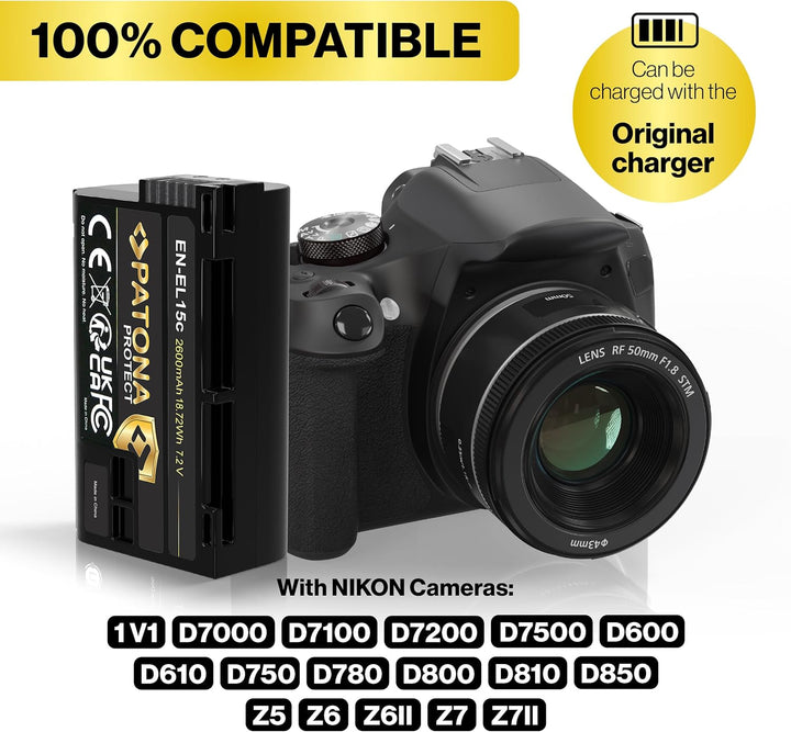 PATONA Protect Akku EN-EL15c 2400mAh 2X mit NTC-Sensor und V1 Gehäuse - kompatibel mit Nikon Z5 Z6 I