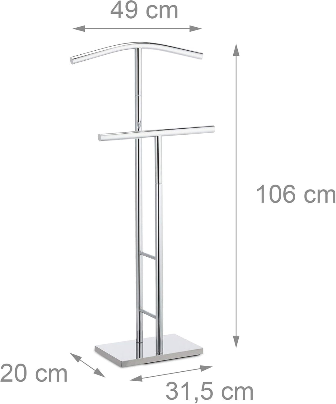 Relaxdays Herrendiener Chrom, Stummer Diener, freistehender Handtuchhalter, doppelter Bügel, HBT: 10