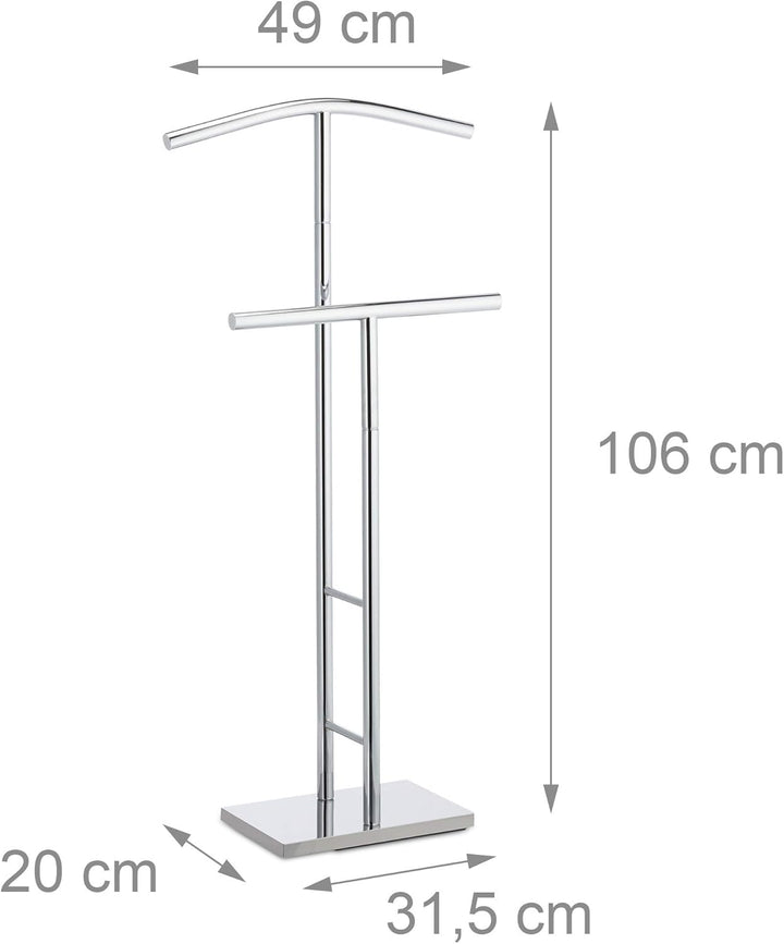 Relaxdays Herrendiener Chrom, Stummer Diener, freistehender Handtuchhalter, doppelter Bügel, HBT: 10