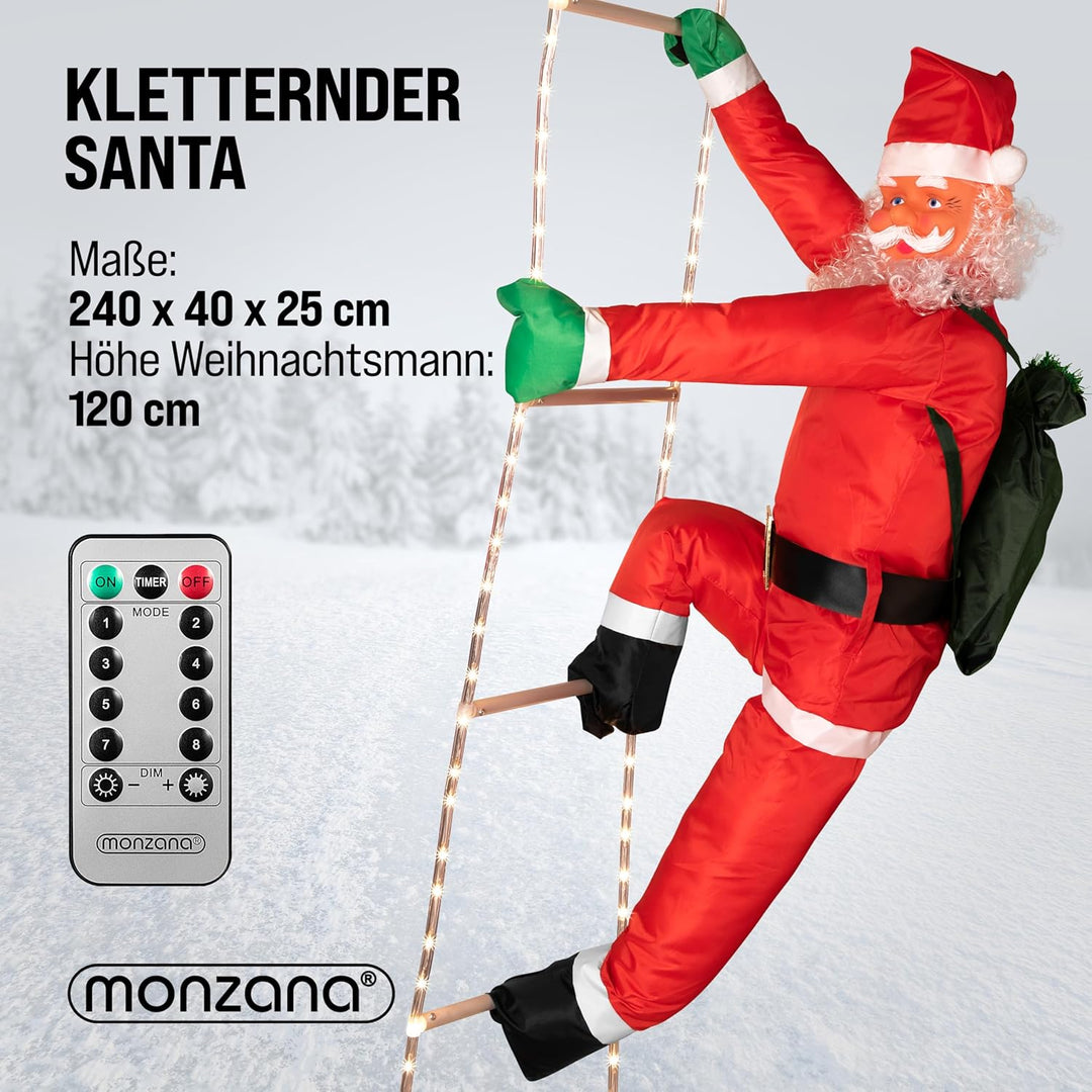 MONZANA® LED Weihnachtsmann Leiter XXL 240cm In-/Outdoor Timer 8 Leuchtfunktionen Fernbedienung dimm