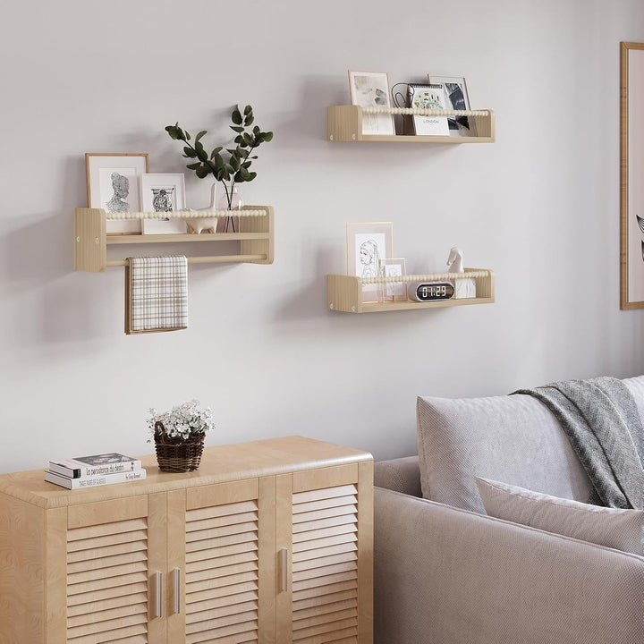 WOLTU 3er Set Kinder Bücherregal Wand, 50cm Wandregal Kinderzimmer, aus Massivholz, Hängeregal Schwe