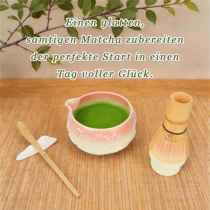 Matcha Set, 8-teilig mit 550ml Keramikschale &amp; Chasen | 550ml Keramikschale mit Ausguss und Sakura-R