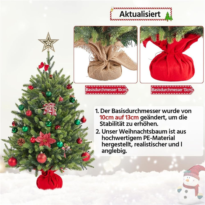 Yaheetech 91cm Mini künstlicher Weihnachtsbaum mit 143 Spitzen &amp; Zementbasis, Mini Tischplatte Tanne