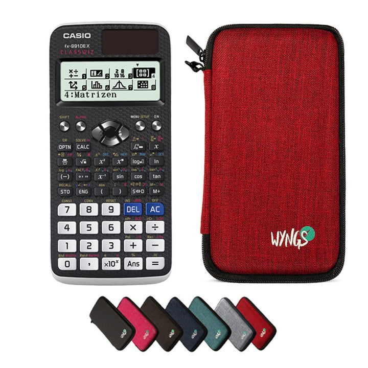 Casio fx-991DE X Classwiz inkl. WYNGS Schutztasche Rot - Wissenschaftlicher Taschenrechner - Basic S