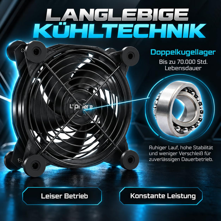 upHere Dual USB Lüfter 120mm 5V mit 3 Einstellbare 120mm pc lüfter, 120mm pc lüfter
