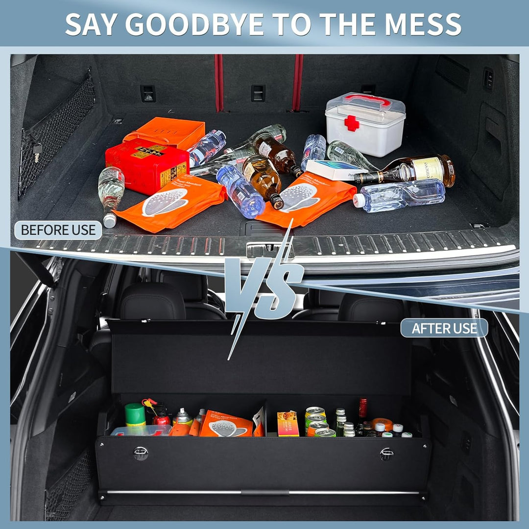 Auto Kofferraum Organizer Gross XXL, Aufbewahrungsbox mit Deckel und Stabilem Griff, 90L Premium Led